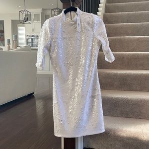 Alice and Olivia white sequin dress
